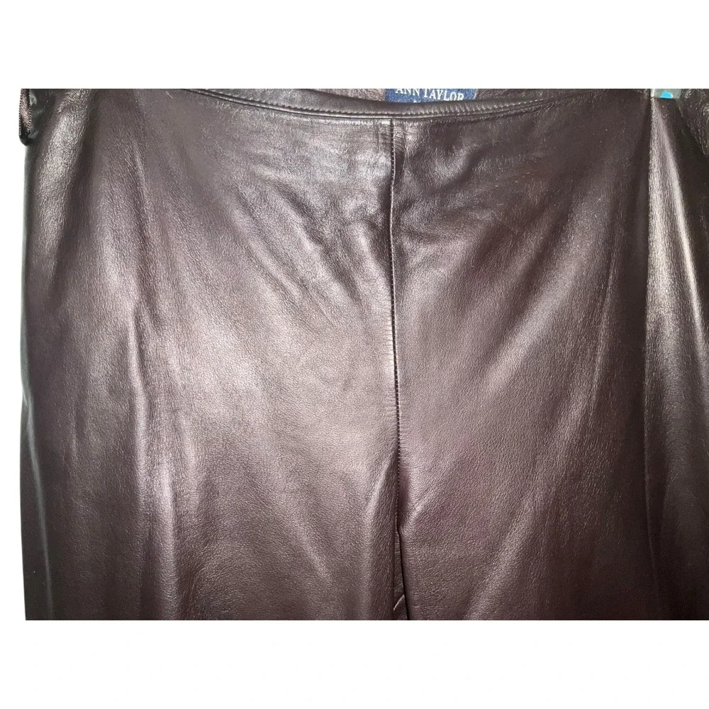 Ann‎ Taylor Petite Leather Pants Dark Brown Straight Leg Size 10P